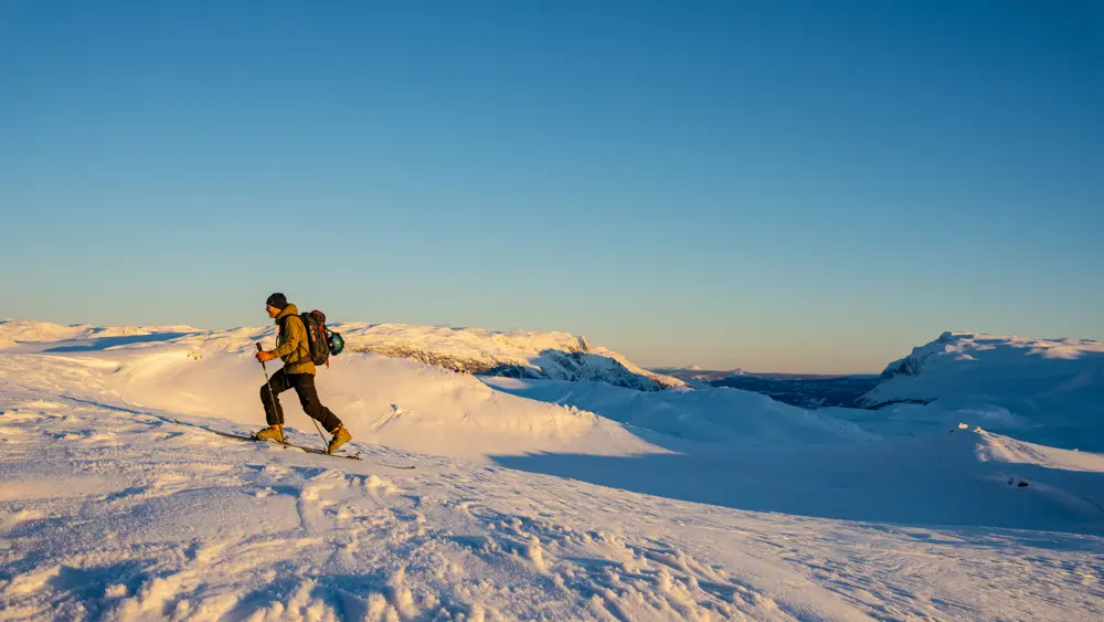 Skiløbere på vej til Skørsnøse på vandretur fra Tyin Filefjell