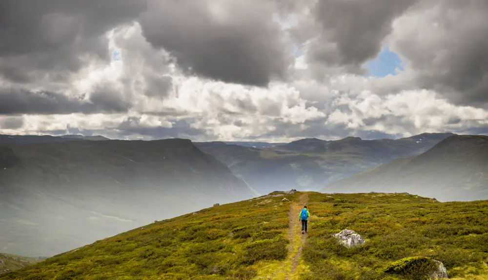 Hiker on the King's Road over Filefjell