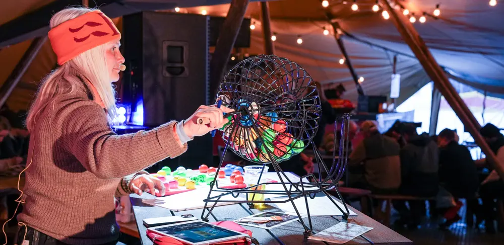 Marianne Riste organizes Mountain Bingo. 