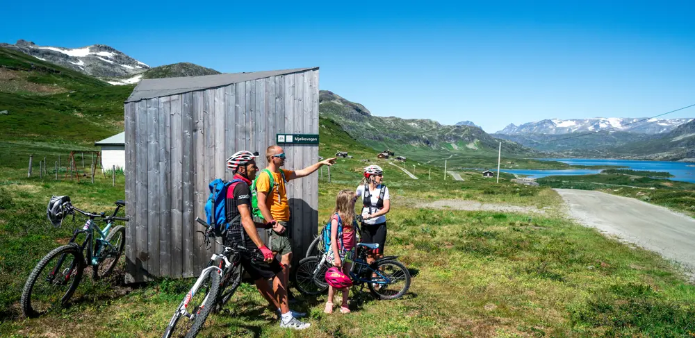 Family bike trip on Mjølkevegen along Lake Tyin