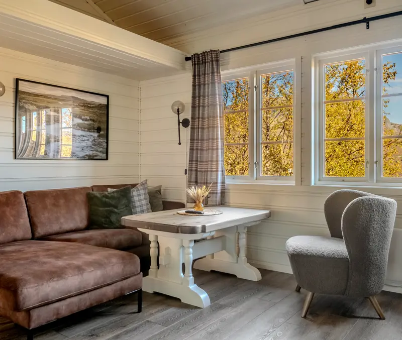 Living room in the terraced cabins at Filefjellstuene