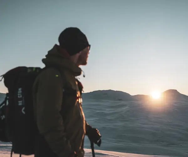 Skier in winter sun at Tyin Filefjell