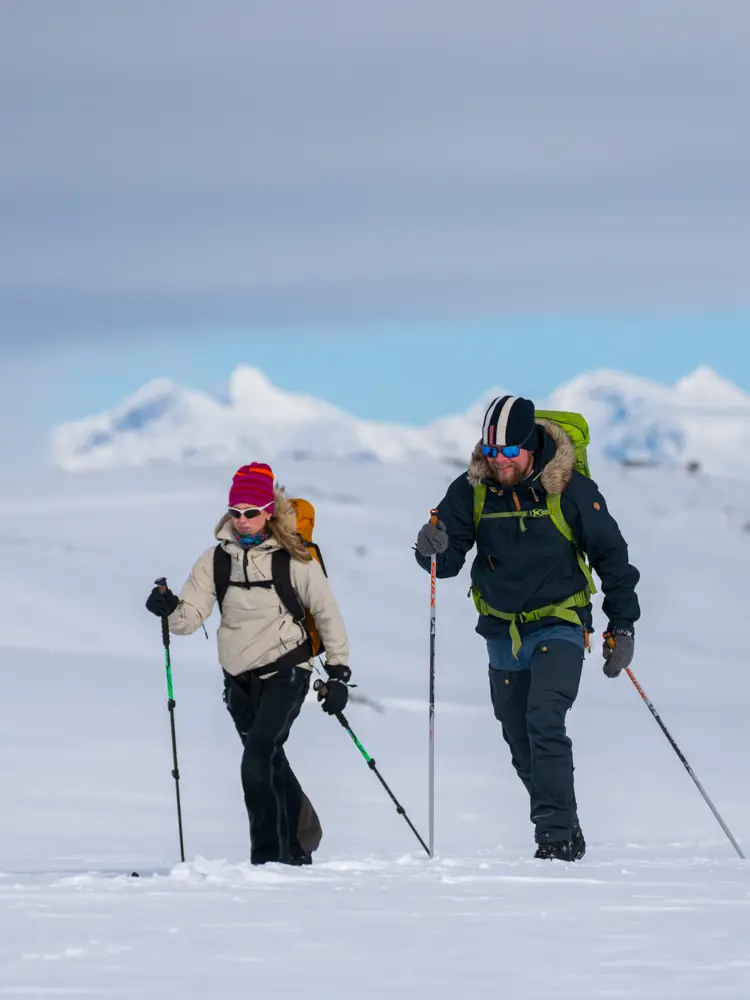 Skiers on mountain skiing at Tyin Filefjell