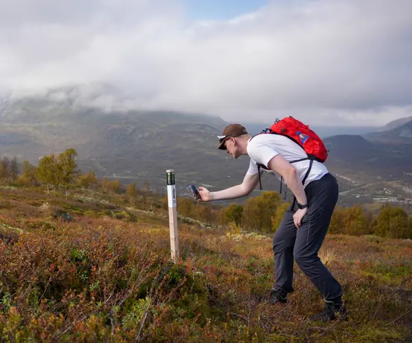 Deltager scanner stang under stangjagt på Tyin Filefjell